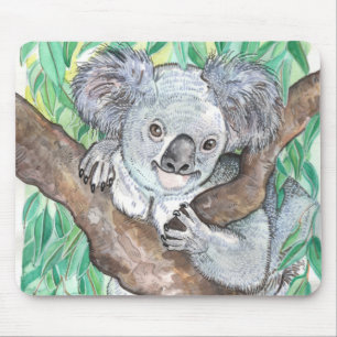 Koala in Eucalyptus Tree Painting Mouse Pad