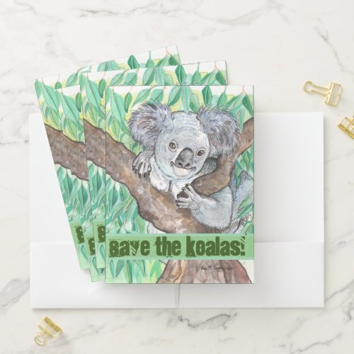 Koala in Eucalyptus Tree Painting  Pocket Folder