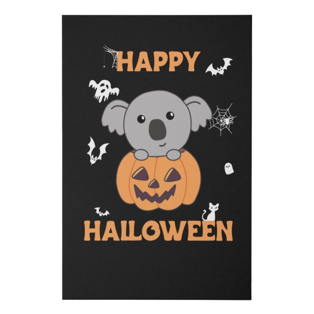 Koala In Pumpkin Sweet Koalas Happy Halloween Faux Canvas Print (Front)