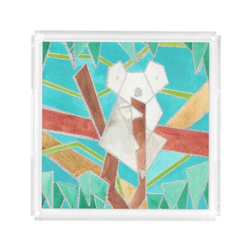 Koala in Tree Original Abstract Art Acrylic Tray