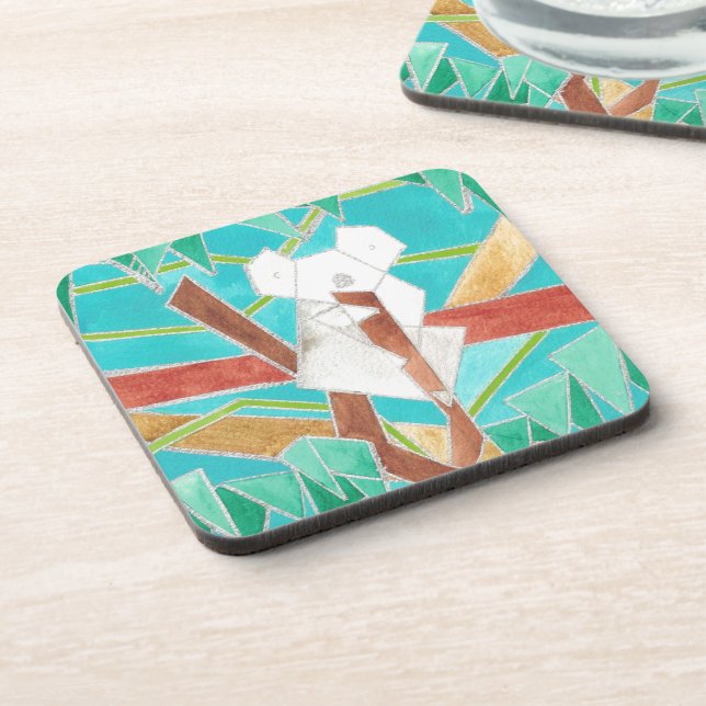 Koala in Tree Original Abstract Art Beverage Coaster (Left Side)