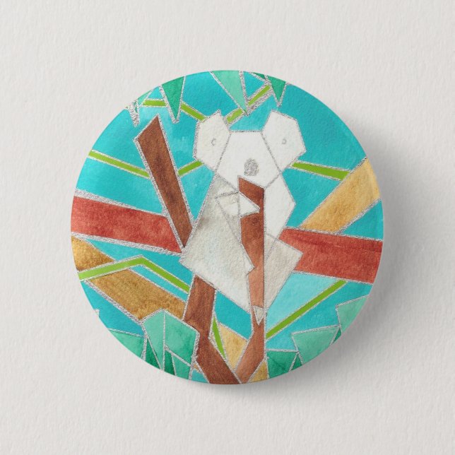 Koala in Tree Original Abstract Art Button (Front)