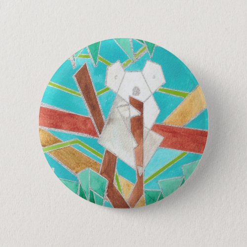 Koala in Tree Original Abstract Art Button