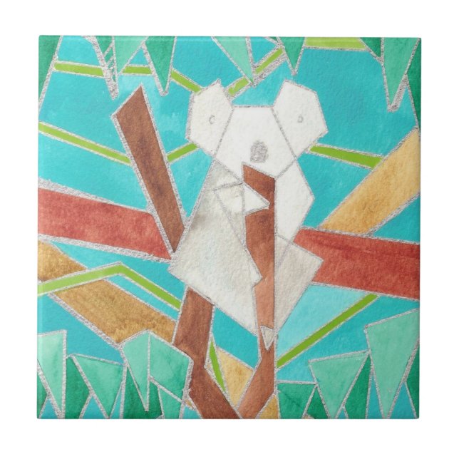 Koala in Tree Original Abstract Art Ceramic Tile (Front)
