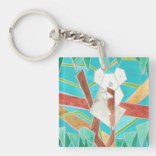 Koala in Tree Original Abstract Art Keychain (Front)