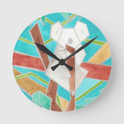 Koala in Tree Original Abstract Art Round Clock