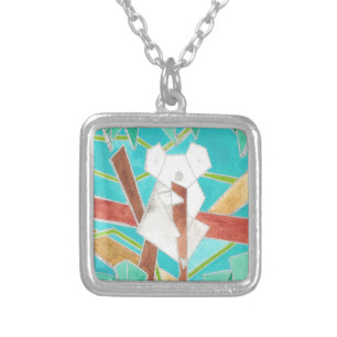 Koala in Tree Original Abstract Art Silver Plated Necklace