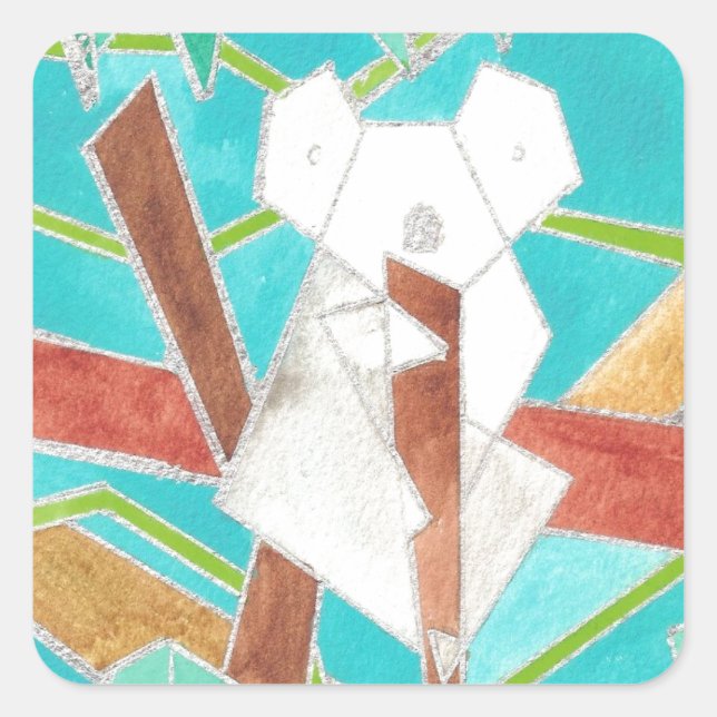 Koala in Tree Original Abstract Art Square Sticker (Front)
