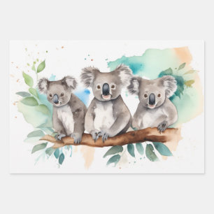 Koala in Watercolor Outback Landscape Wrapping Paper Sheets