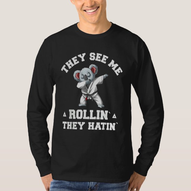Koala Jiu Jitsu Rollin   BJJ Grappling Dabbing Koa T-Shirt (Front)