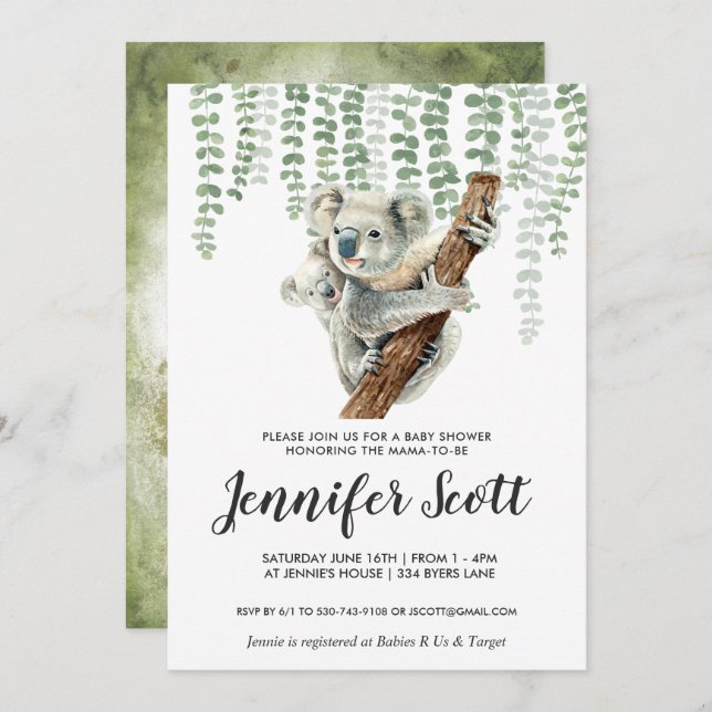 Koala Jungle Baby Shower Invitation (Front/Back)