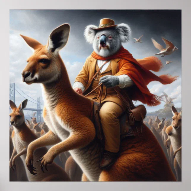 Koala Riding Tortoise Koala Kangaroo Rider Poster | Zazzle