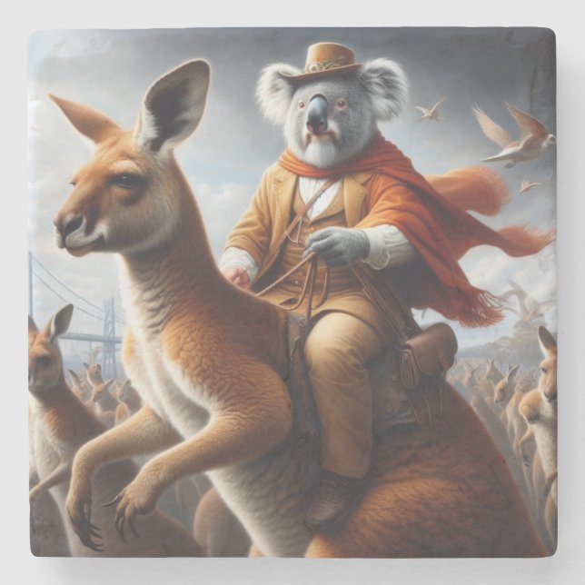 Koala Kangaroo Rider Stone Coaster (Front)