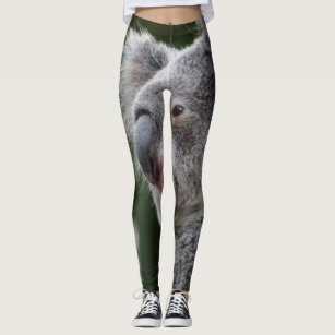 Pink koala with boombox and tropical leaves design leggings, Zazzle