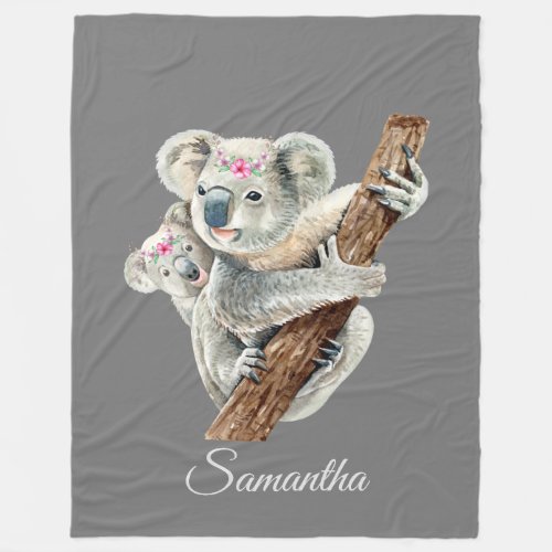 Koala Mama  Baby Personalized Fleece Blanket