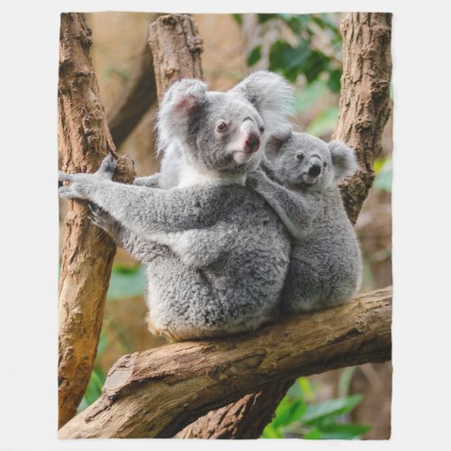 Koala Mother And Baby Fleece Blanket