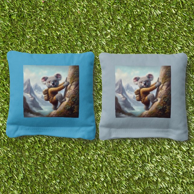Koala Mountain Climbing Cornhole Bags (Grass)