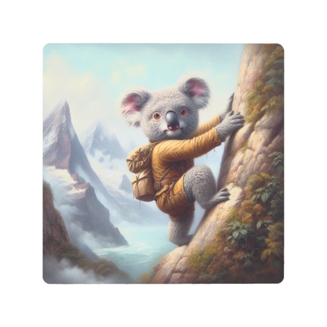 Koala Mountain Climbing Metal Print (Front)
