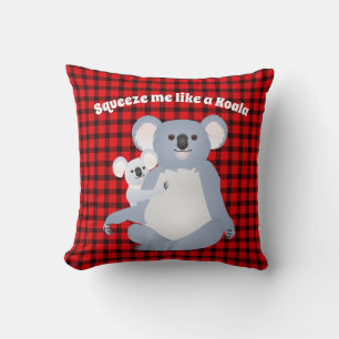Koala Mum with her Joey on Buffalo Plaid Throw Pillow