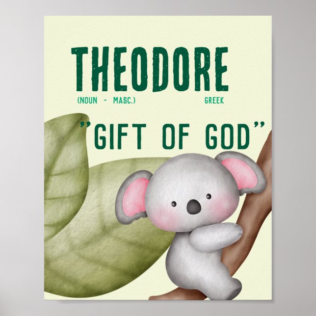 Koala Name Meaning - Green Personalized Gift Poster (Front)