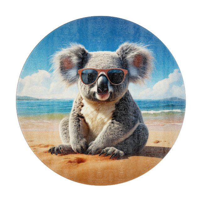 Koala on a sandy beach  cutting board (Front)