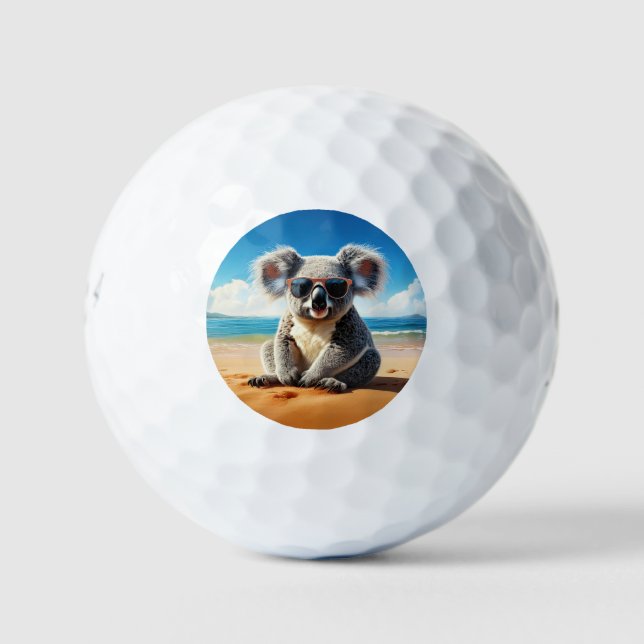 Koala on a sandy beach  golf balls (Front)
