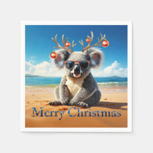 Koala on a sandy beach Merry Christmas Napkins