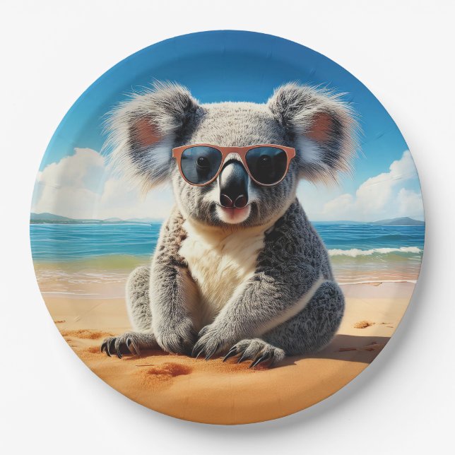 Koala on a sandy beach  paper plates (Front)