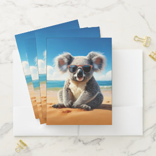 Koala on a sandy beach  pocket folder