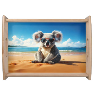 Koala on a sandy beach serving tray