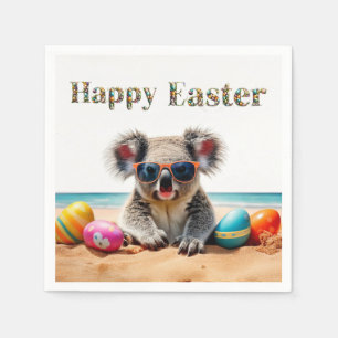 Koala on beach with Easter eggs Happy Easter Napkins