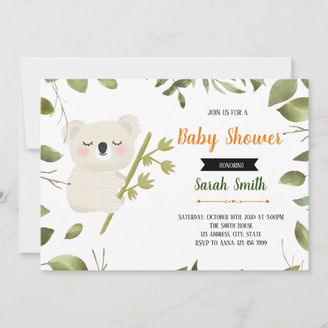Koala party invitation (Front)