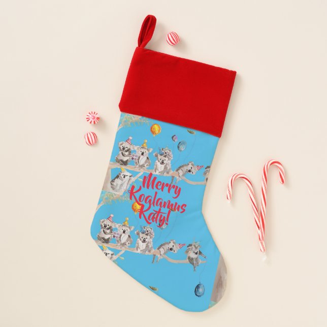 Koala Party Merry Koalamus Blue Christmas Stocking (Front)