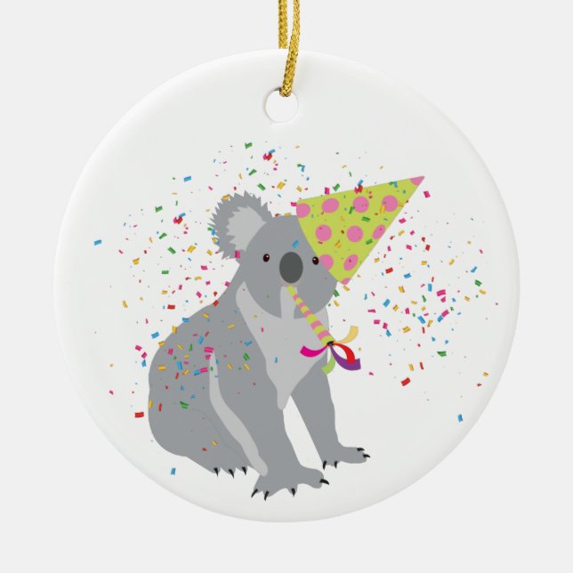 Koala Partying - Animals Having a Party Ceramic Ornament (Front)