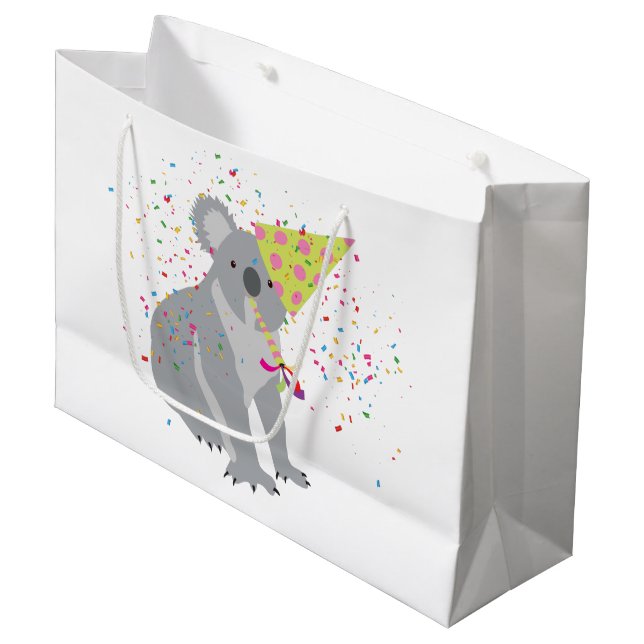 Koala Partying - Animals Having a Party Large Gift Bag (Front Angled)