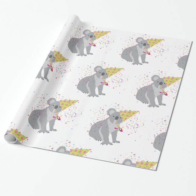 Koala Partying - Animals Having a Party Wrapping Paper (Unrolled)