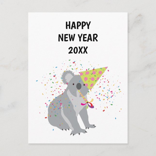 Koala Partying - Animals Holiday New Years Card (Front)