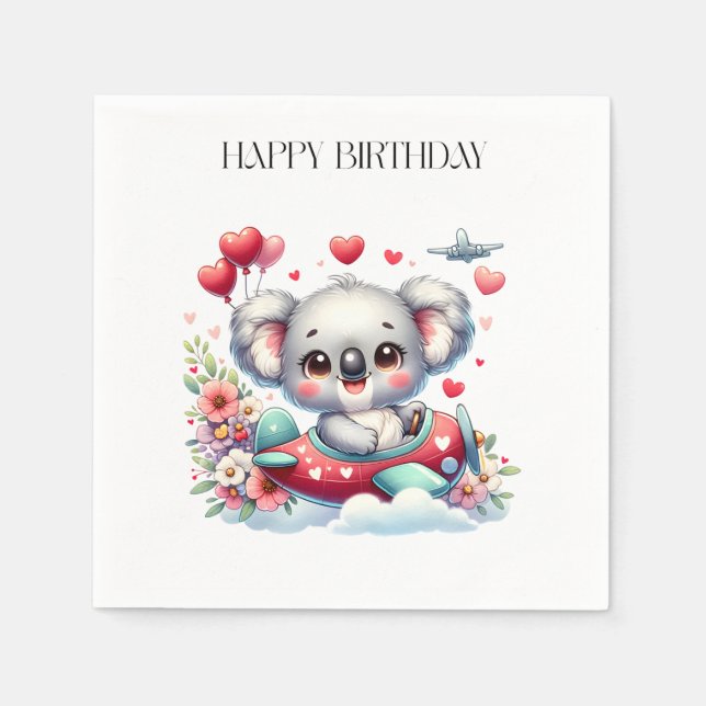 Koala Pilot Birthday Napkins (Front)