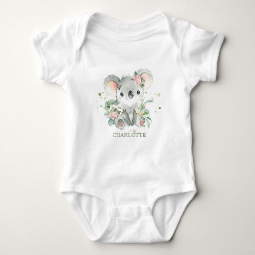 Koala Pink Floral Greenery 1st Birthday Outfit Baby Bodysuit