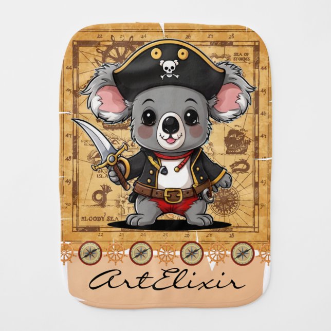 Koala Pirate Print  Baby Burp Cloth (Front)