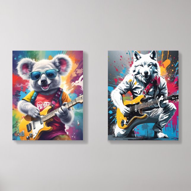 Koala playing guitar, rock graffiti acrylic photo tile (Front Set)
