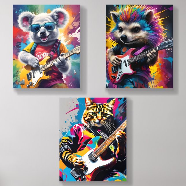 Koala playing guitar, rock graffiti acrylic photo tile (Front Set)