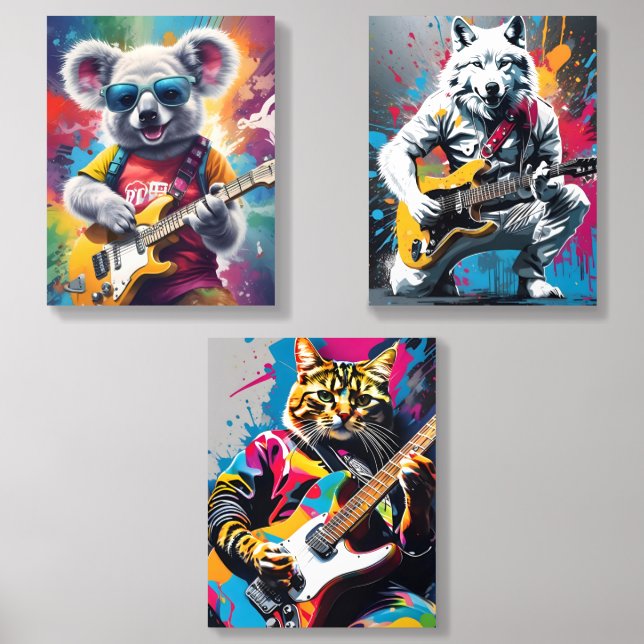 Koala playing guitar, rock graffiti acrylic photo tile (Front Set)