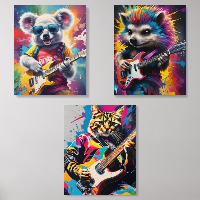 Koala playing guitar, rock graffiti wood photo tile  (Front Set)