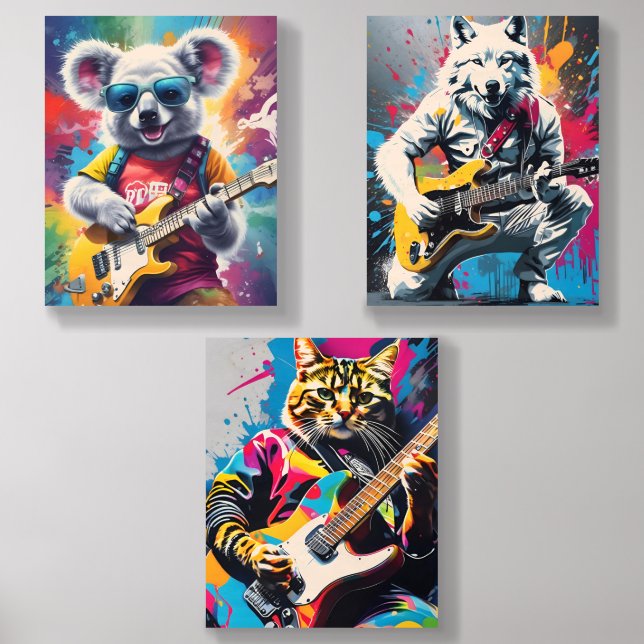 Koala playing guitar, rock graffiti wood photo tile  (Front Set)