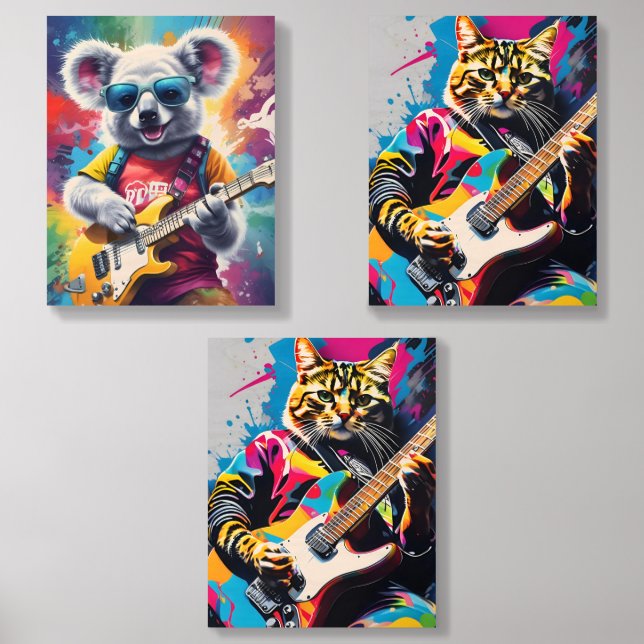 Koala playing guitar, rock graffiti wood photo tile  (Front Set)