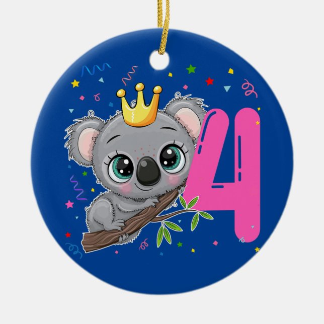 Koala Princess 4th Birthday Girl 4 Years Old Ceramic Ornament (Front)