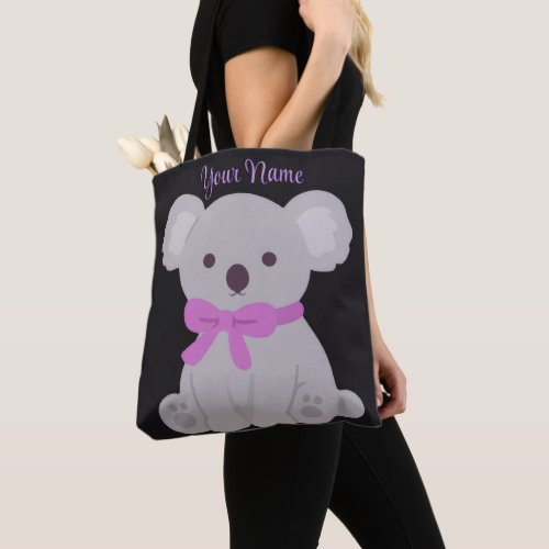 Koala Purple Bow Cute Kawaii Custom Black Tote Bag