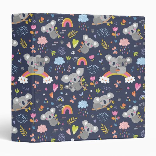 Koala Rainbow Love Pattern 3 Ring Binder