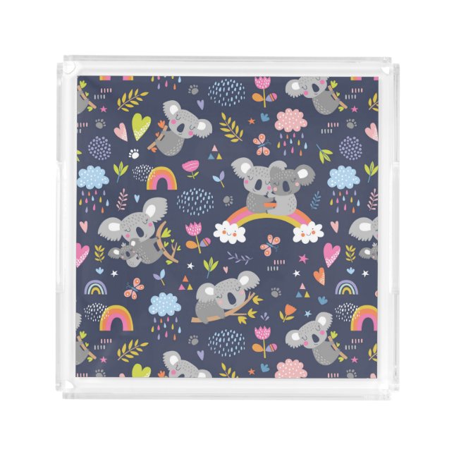 Koala Rainbow Love Pattern Acrylic Tray (Front)